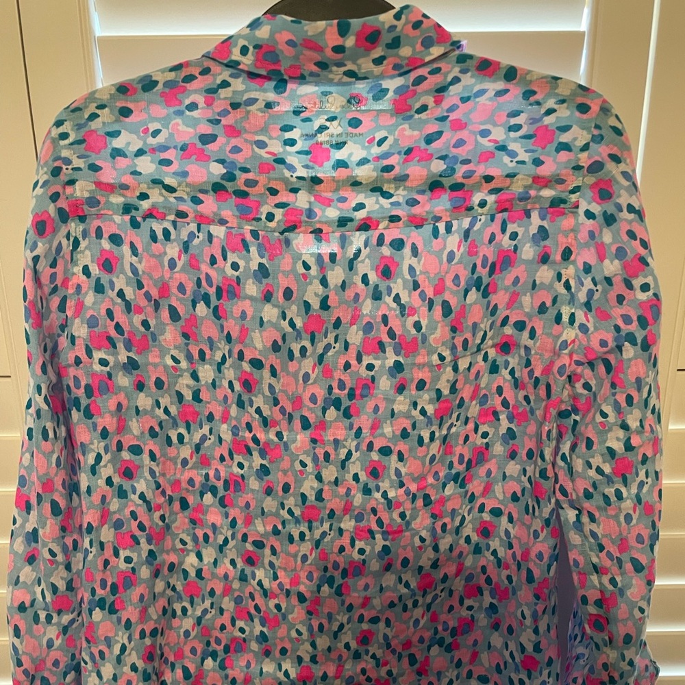 Lilly Pulitzer Sea View Linen Button Down Shirt (Size XXS)